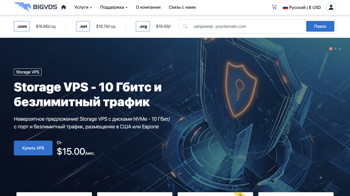 Скриншот хостера BigVDS