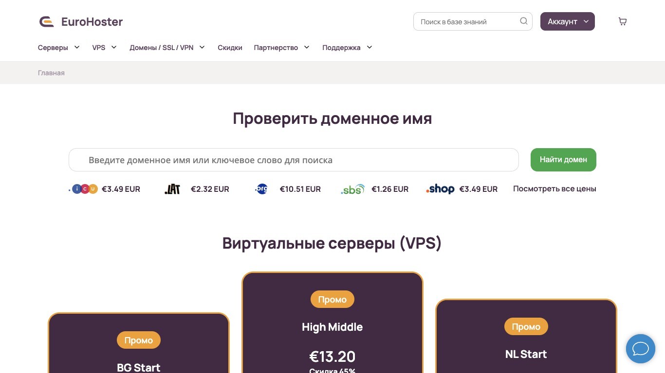 Скриншот EuroHoster