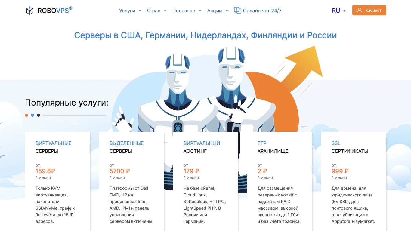 Скриншот хостера RoboVPS