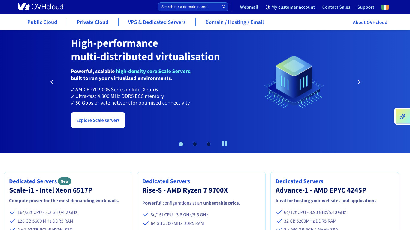 Скриншот хостера OVH