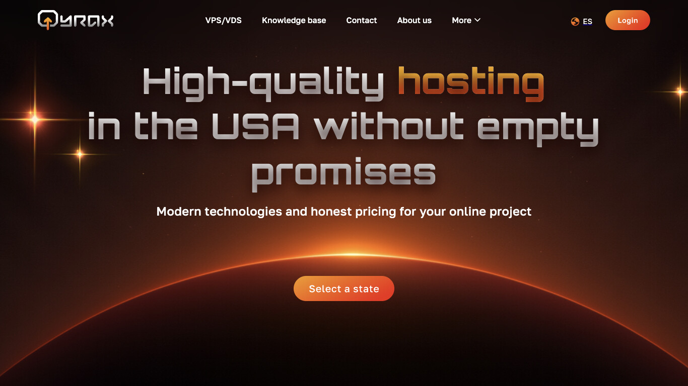 Скриншот хостера Qyrax