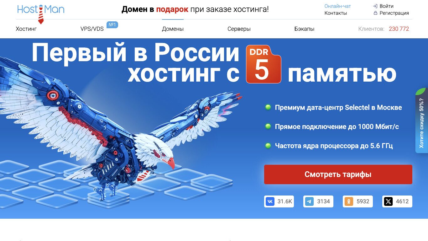 Скриншот хостера HostiMan
