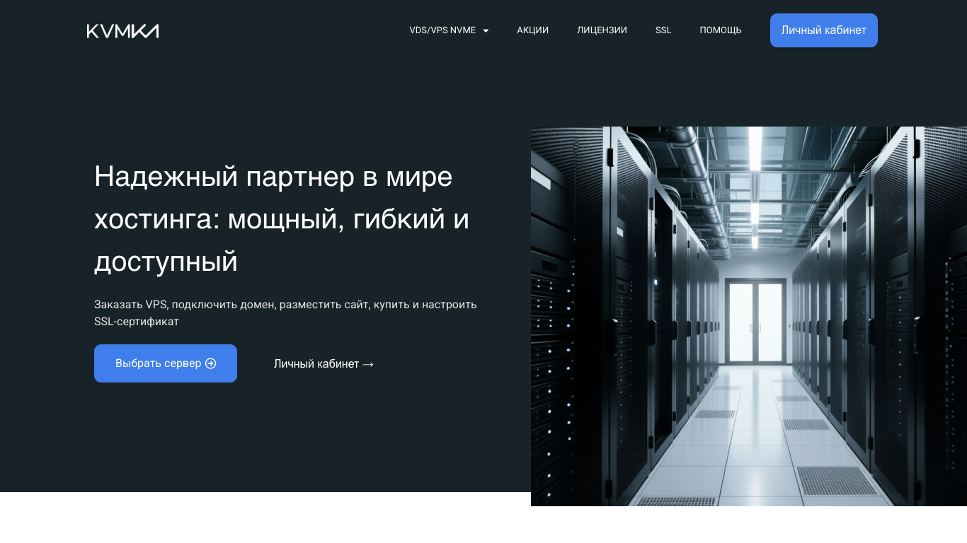 Скриншот хостера KVMka