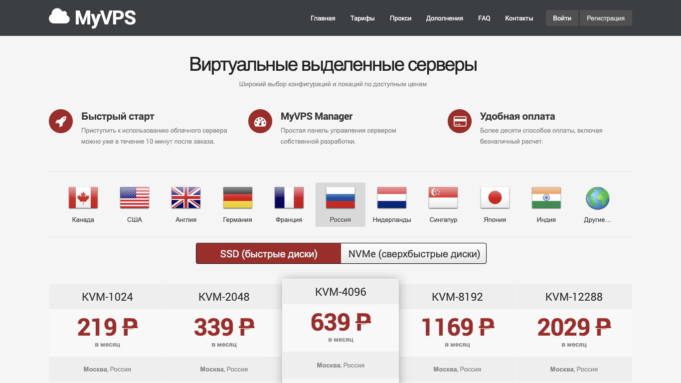 Скриншот хостера MyVPS