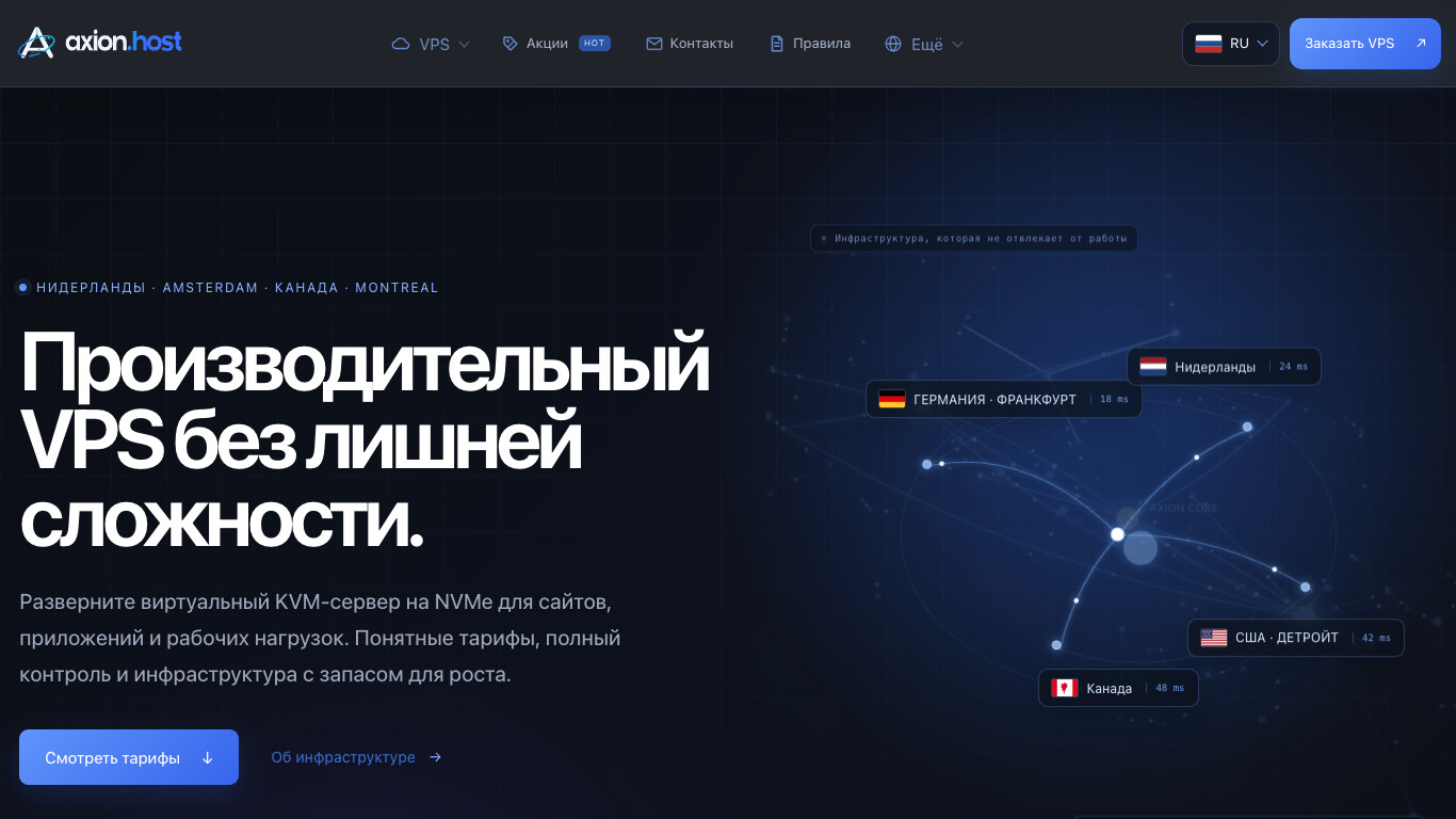Скриншот хостера Axion.host