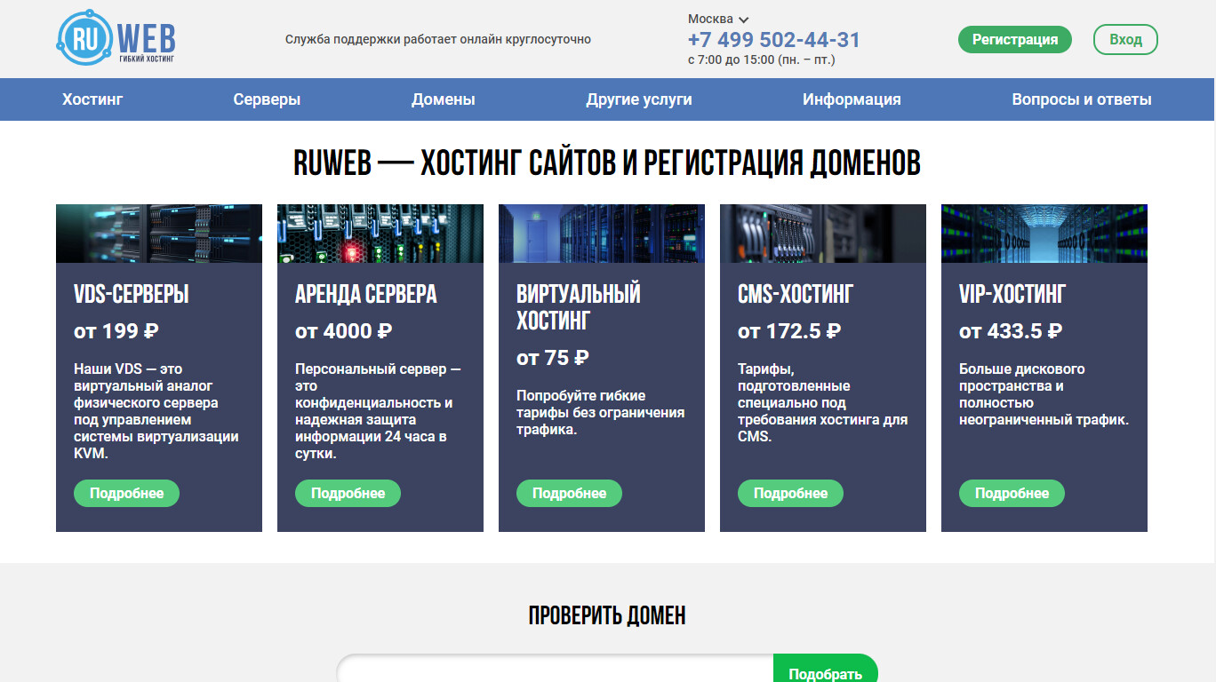 Скриншот хостера RuWeb