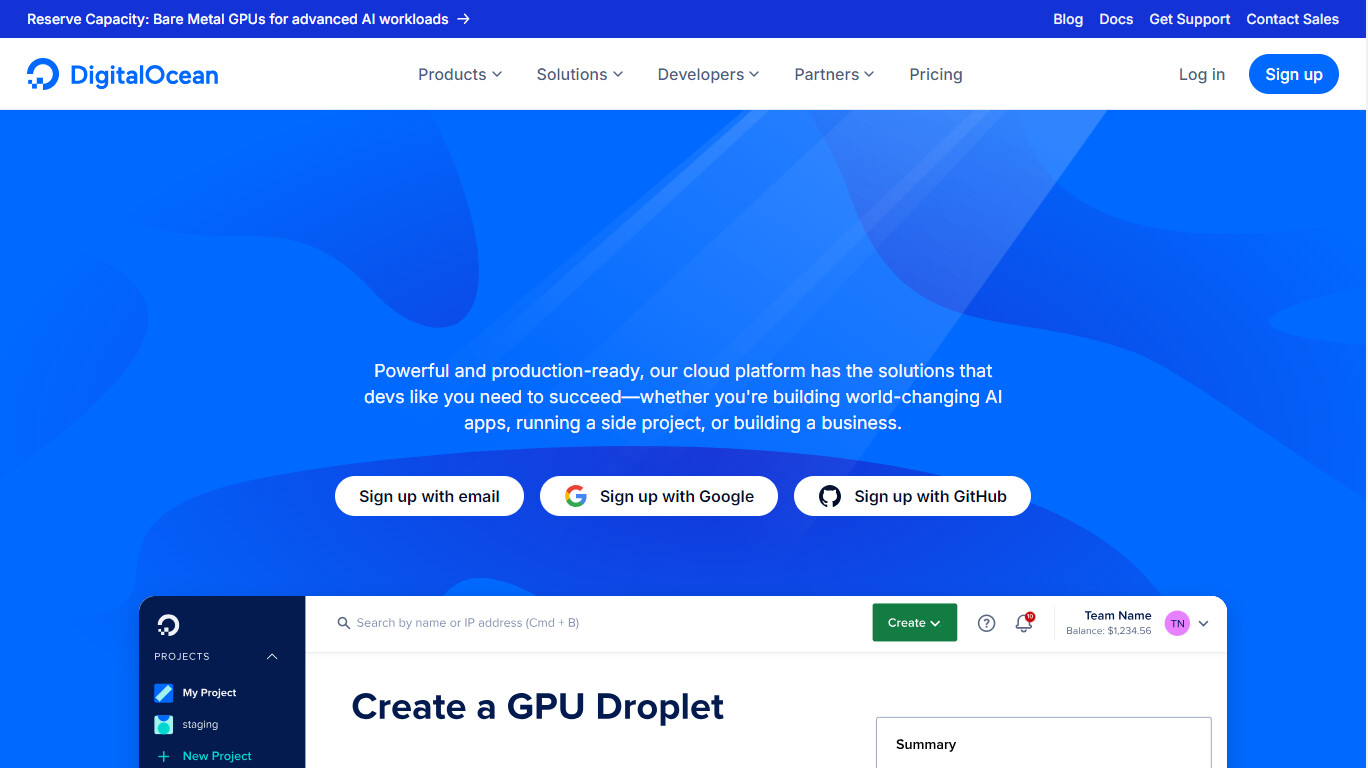 Скриншот DigitalOcean