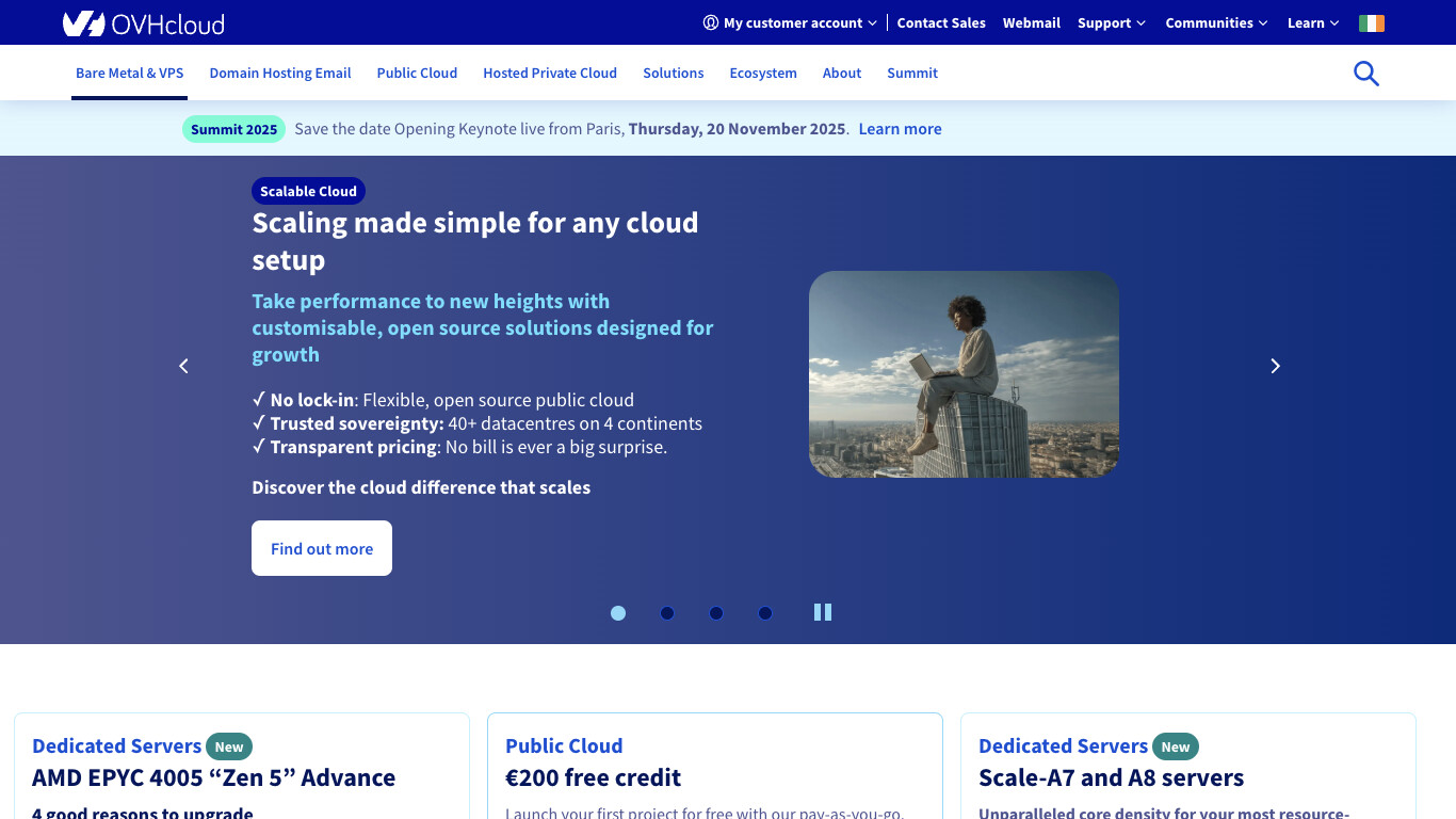 Скриншот хостера OVH