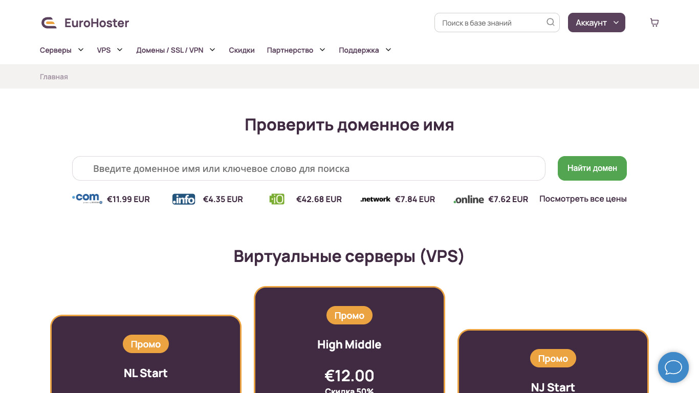 Скриншот EuroHoster