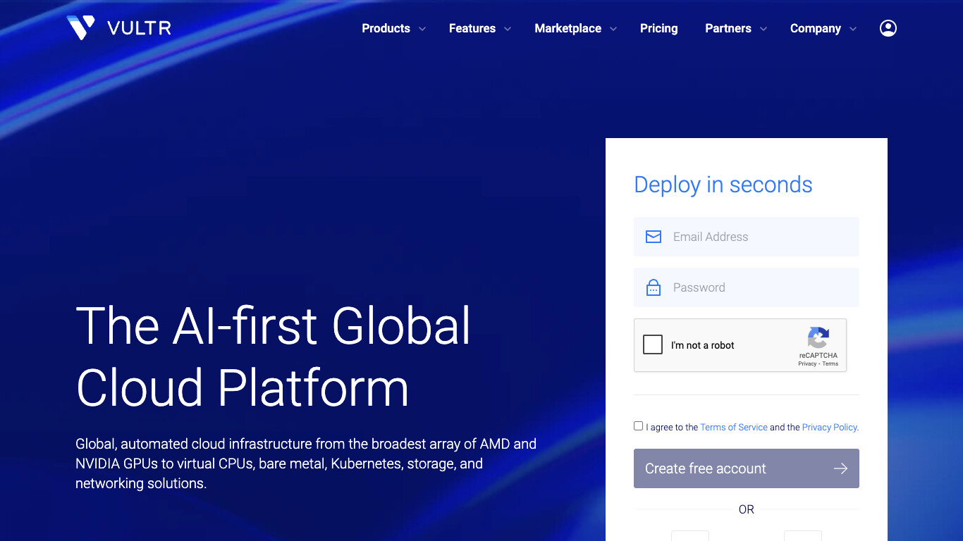 Скриншот хостера Vultr