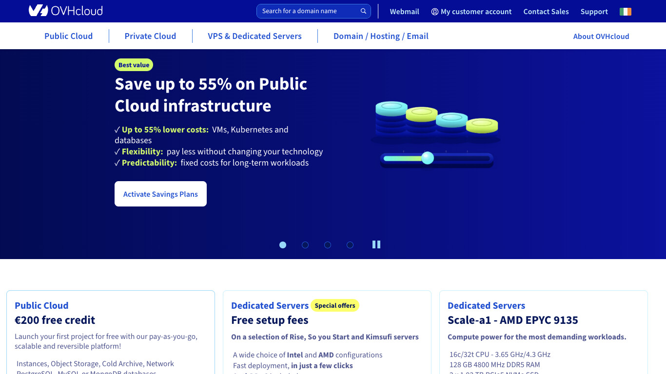 Скриншот хостера OVH